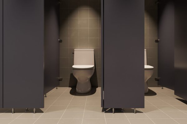 Public toilet toilet toilet cubicle background, 3d rendering