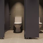 Public toilet toilet toilet cubicle background, 3d rendering